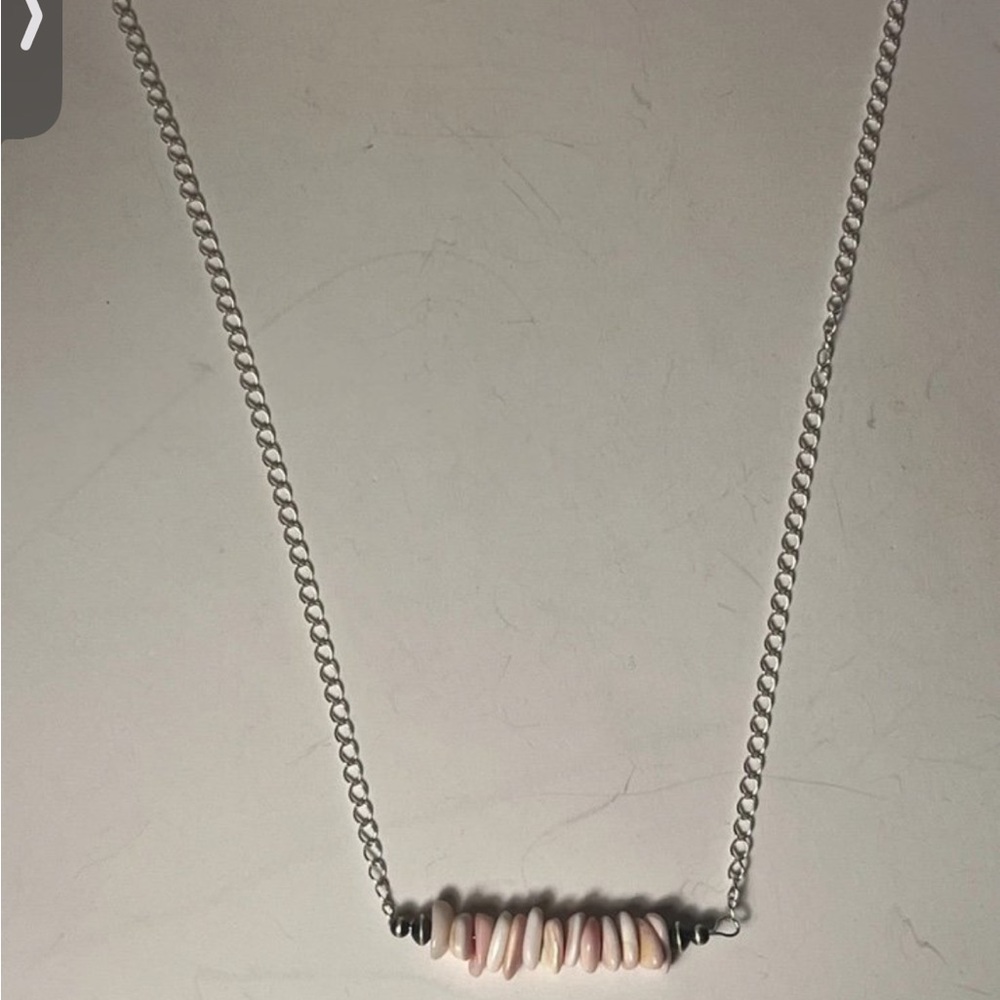 Pink Conch 17 Inch Bar Necklace With Sterling Silver Navajo Pearls
